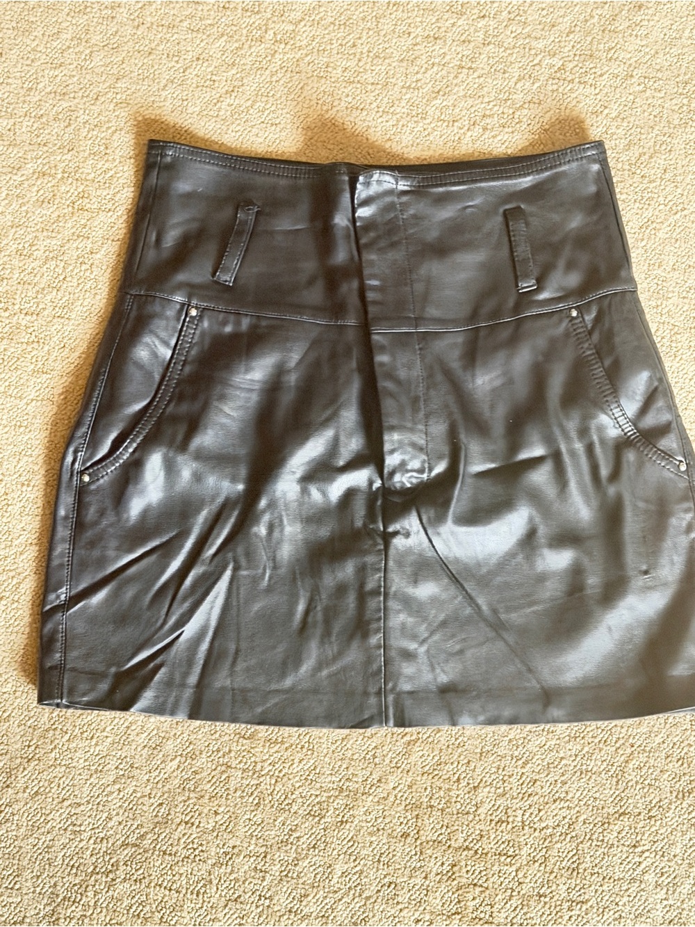 Bershka Black Faux Leather High-Rise Mini Skirt
